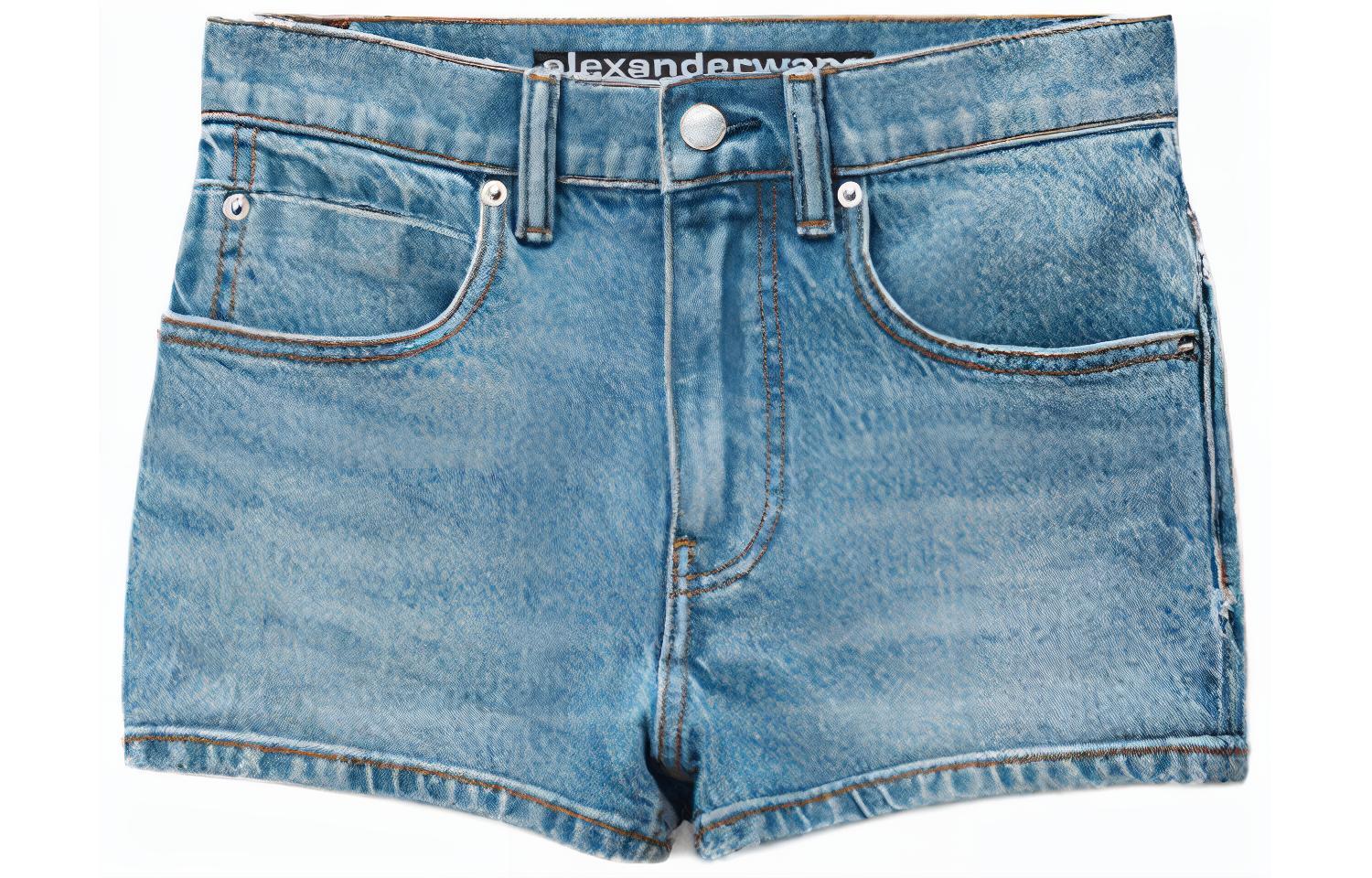 (Women) Alexander Wang  High-Waisted Washed Denim Shorts in Vintage Light Indigo. 4DC2234571-486