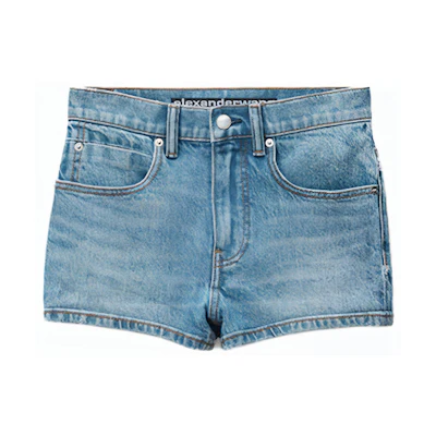 (Women) Alexander Wang High-Waisted Washed Denim Shorts in Vintage Light Indigo. 4DC2234571-486