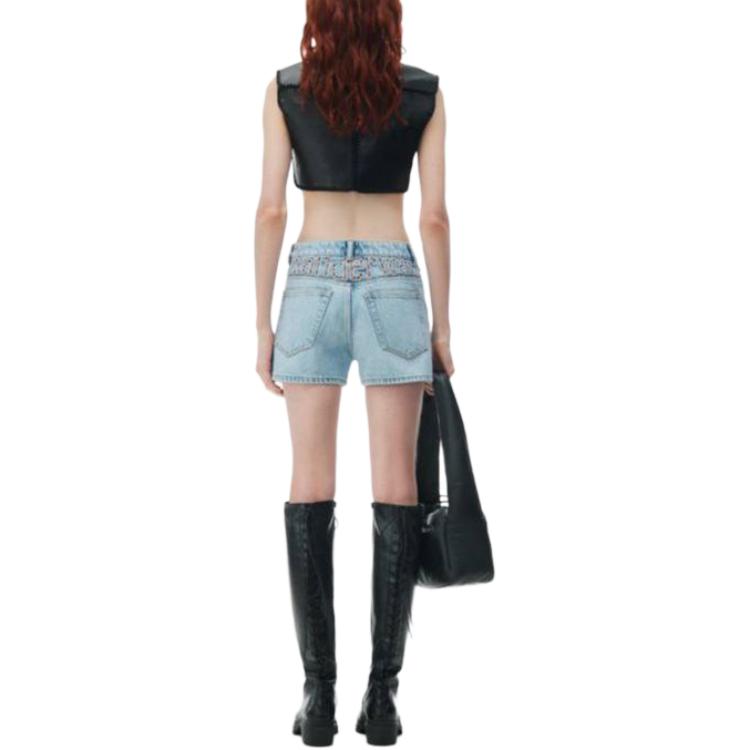 Shop (W) Alexander Wang Seluar Pendek Denim Biru Kitar Semula Butang Fly High Rise 4DC2244304453