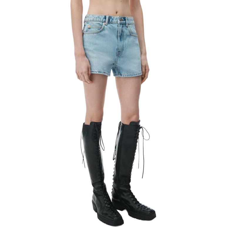 Purchase (W) Alexander Wang Seluar Pendek Denim Biru Kitar Semula Butang Fly High Rise 4DC2244304453