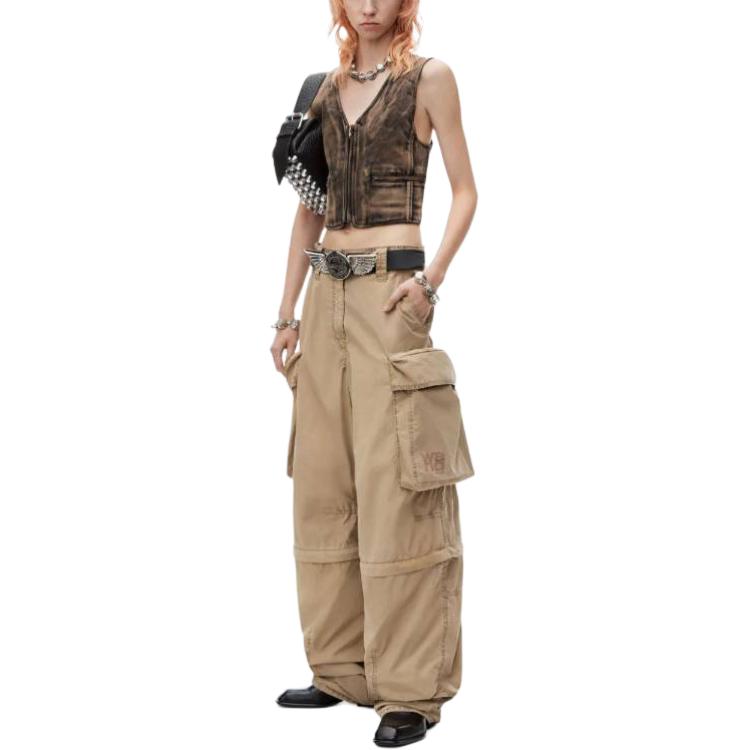 Lookbook (W) Alexander Wang Pantalones Cargo Caqui Casuales y Sueltos con Cremallera. 4WC3244369-210
