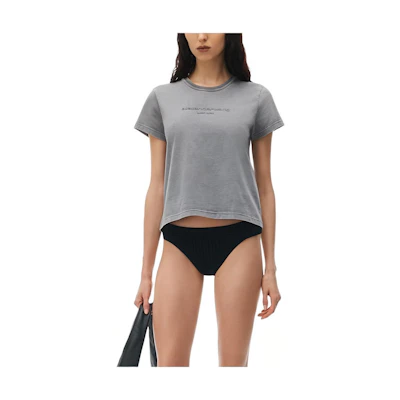 (Women) Alexander Wang Letter Logo Slim Fit T-Shirt Acid Wash Mist SS24. 1CC2241890-Fog