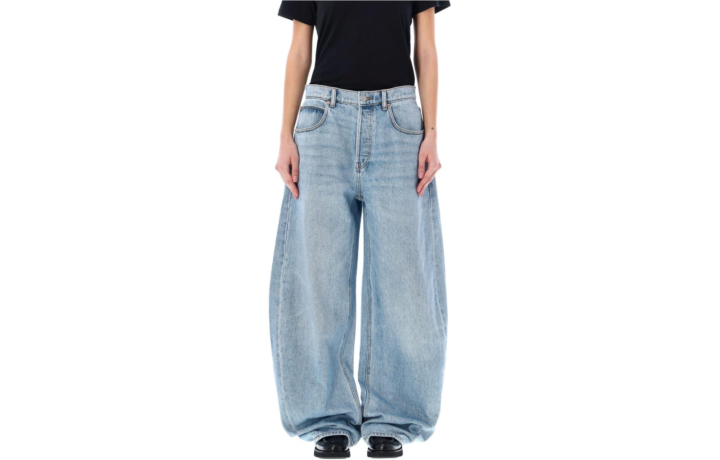 (Women) Alexander Wang  Light Blue Mid-Waist Straight-Leg Zipper Logo Jeans. 4DC2244264D4-68A