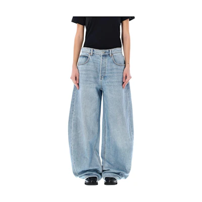 (Women) Alexander Wang Light Blue Mid-Waist Straight-Leg Zipper Logo Jeans. 4DC2244264D4-68A