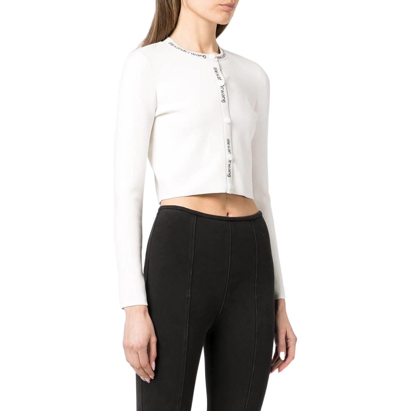 Shop (Women) Alexander Wang  Logo Knit Crop Top White 4KC3223017-104