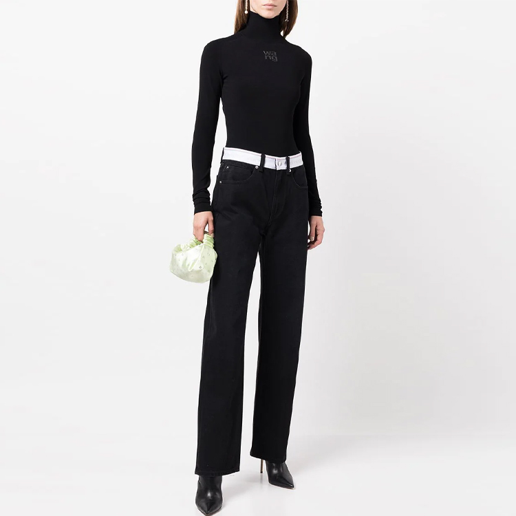 Lookbook (W) 알렉산더 왕 로고 프린트 터틀넥 스웨터 블랙 4KC1231033001