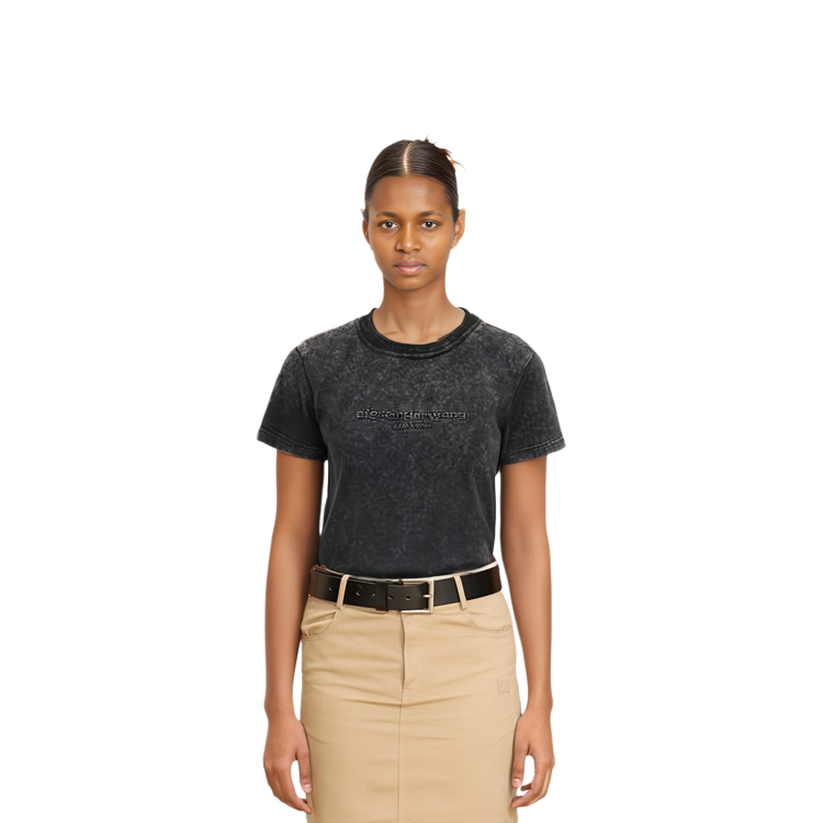 Shop (W) Alexander Wang Logo Slim-Fit Jersey T-Shirt Hitam SS24 1CC1241876007