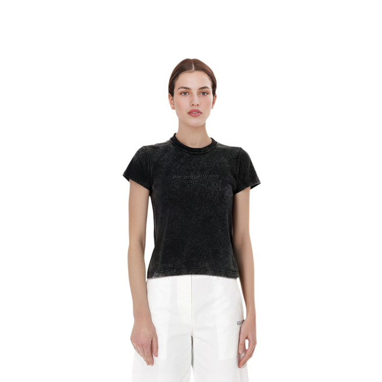 Purchase (W) Alexander Wang Logo Slim-Fit Jersey T-Shirt Hitam SS24 1CC1241876007