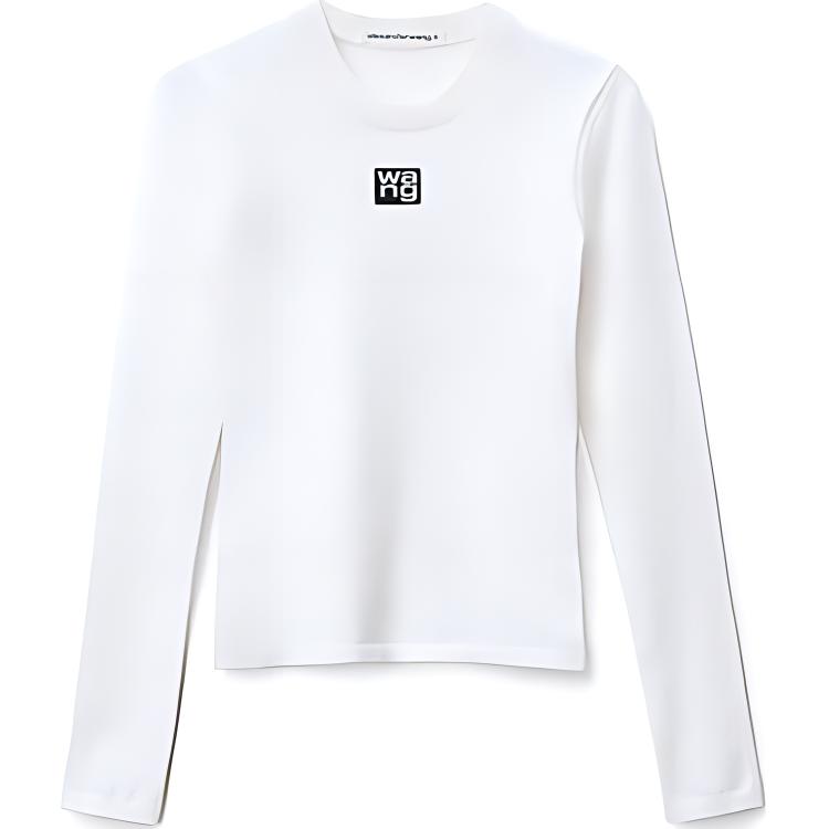 (Women) Alexander Wang  Logo Slim Fit Knit Crewneck T-Shirt White SS22. 4KC1221011-104