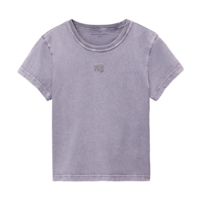 (Women) Alexander Wang Logo T-Shirt Lavender Pink Distressed Cotton SS24 4CC32213586-87A