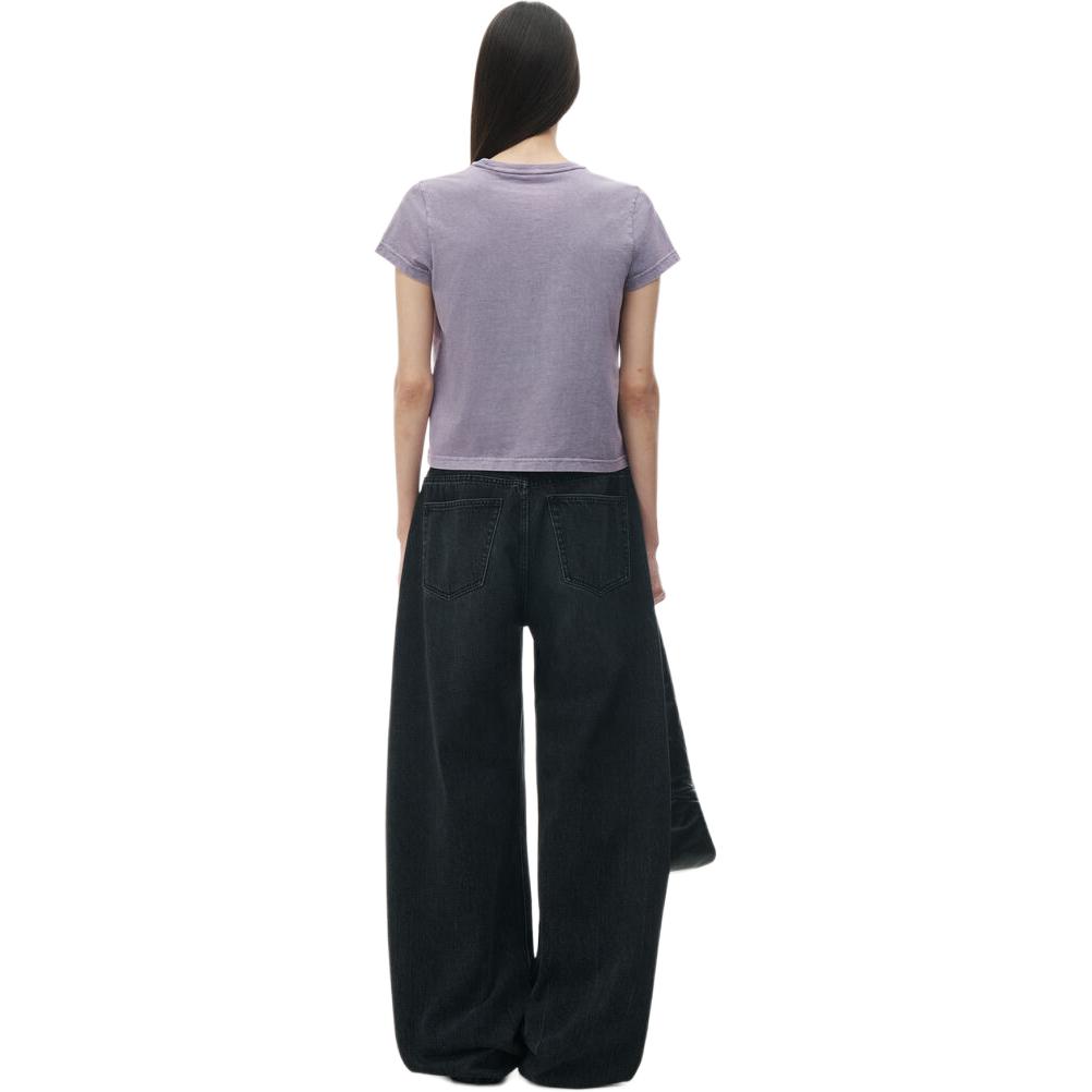 Shop (W) Alexander Wang Logo T-Shirt Lavender Pink Distressed Cotton SS24. 4CC32213586-87A