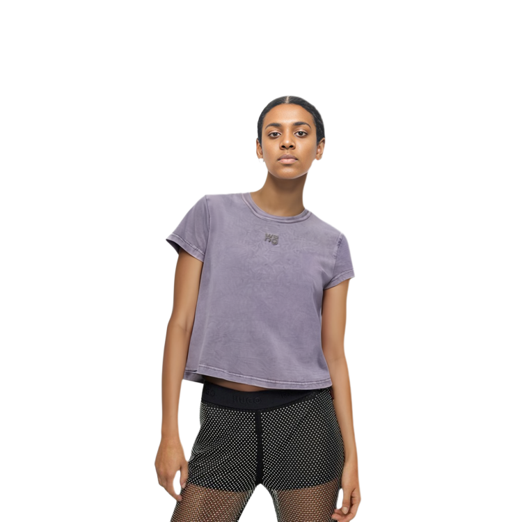 Purchase (W) Alexander Wang Logo T-Shirt Lavender Pink Distressed Cotton SS24. 4CC32213586-87A