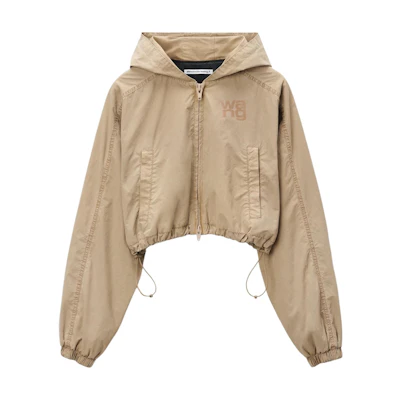 (Women) Alexander Wang Logo Zip-Up Short Hooded Jacket in Khaki Color. 4WC3242087-210