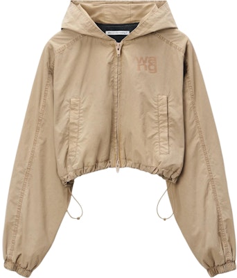 (Women) Alexander Wang Logo Zip-Up Short Hooded Jacket in Khaki Color. 4WC3242087-210 Order (Women) Alexander Wang Logo Zip-Up Short Hooded Jacket in Khaki Color. 4WC3242087-210