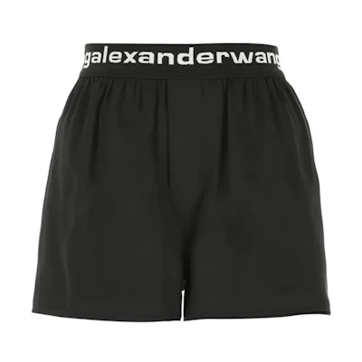 (Women) Alexander Wang Loose Fit Mid-Waist Logo Print Shorts Black Summer Style 4WC2214077-001