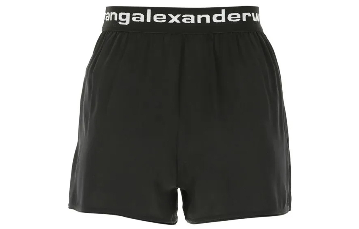 Lookbook (W) 亚历山大王宽松中腰标志印花短裤黑色夏日款 4WC2214077-001