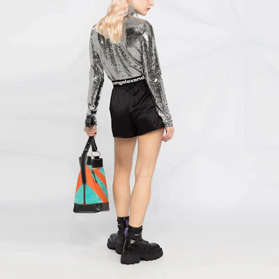 (W) 亚历山大王宽松中腰标志印花短裤黑色夏日款 4WC2214077-001 Details for (W) 亚历山大王宽松中腰标志印花短裤黑色夏日款 4WC2214077-001