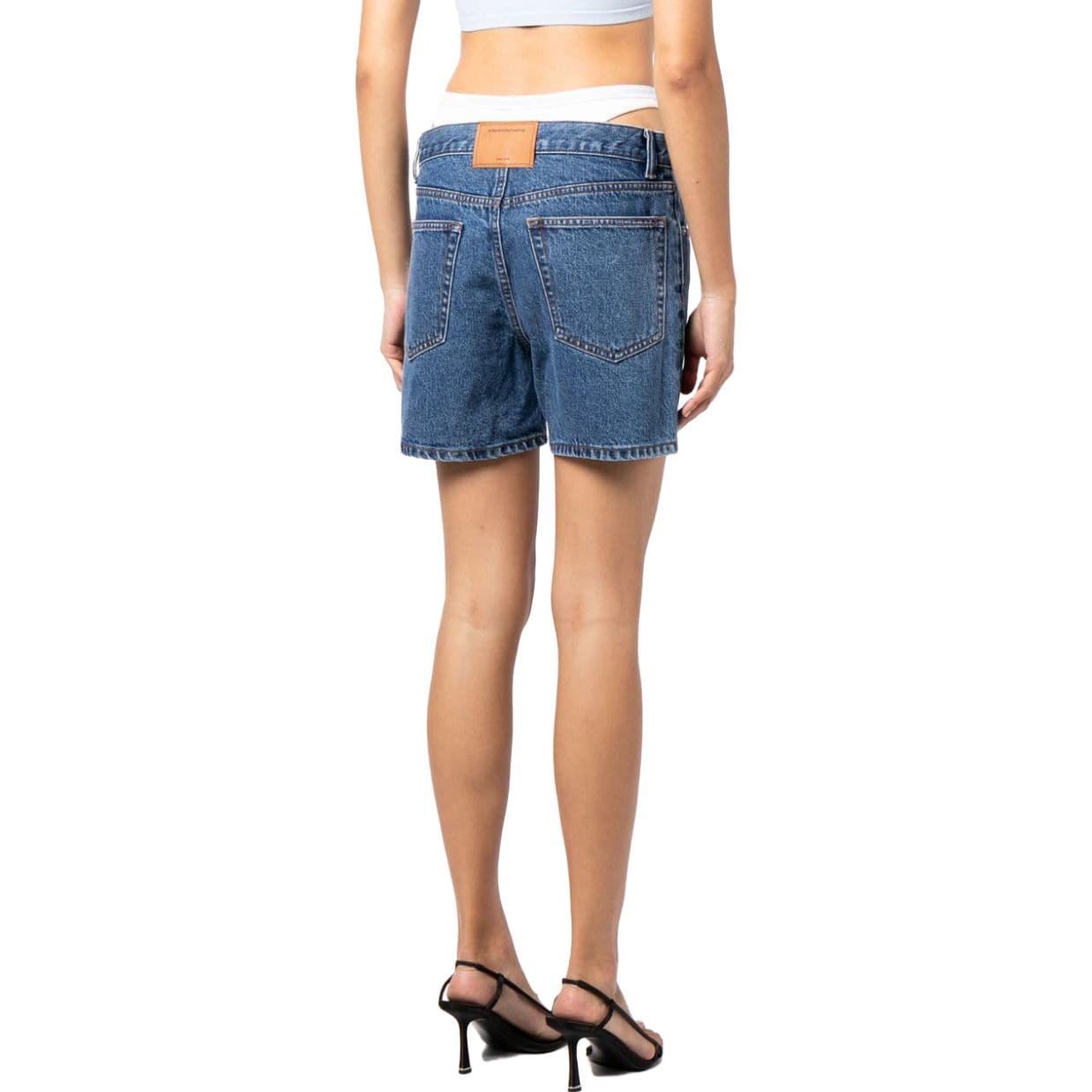 Shop (Women) Alexander Wang  Low-Rise Logo Patch Denim Shorts in Blue. 4DC4234128-401