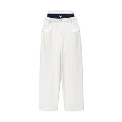 (Women) Alexander Wang Low-Rise Wide-Leg Denim Patchwork Jeans - White. 4DC1244203-120