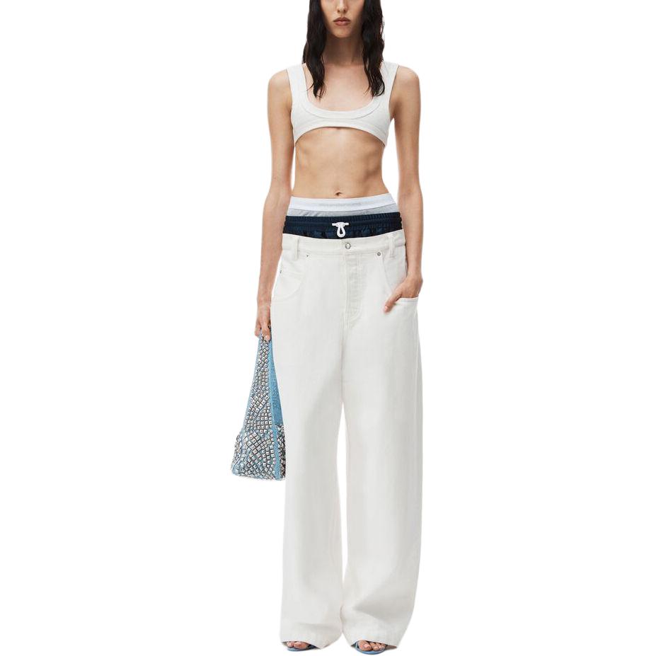 Lookbook (W) 알렉산더왕 로우라이즈 와이드레그 데님 패치워크 진 - 화이트. 4DC1244203-120