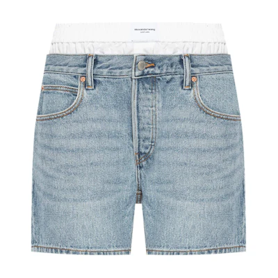 (Women) Alexander Wang Mid-Rise Hidden Zip Cotton Denim Shorts Sky Blue SS24 4DC3244404471A-BLUE