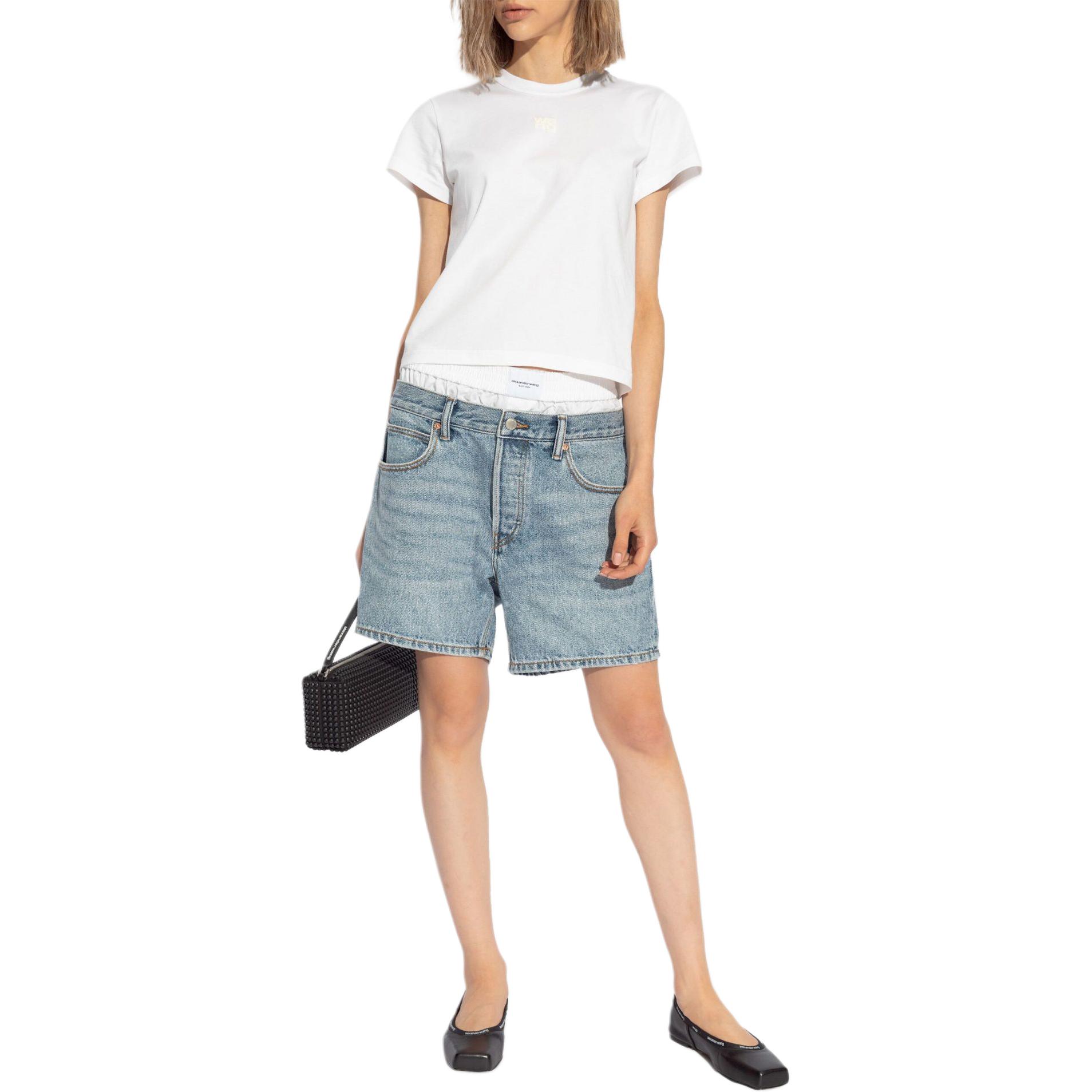 (Women) Alexander Wang  Mid-Rise Hidden Zip Cotton Denim Shorts Sky Blue SS24 4DC3244404471A-BLUE 圖 3