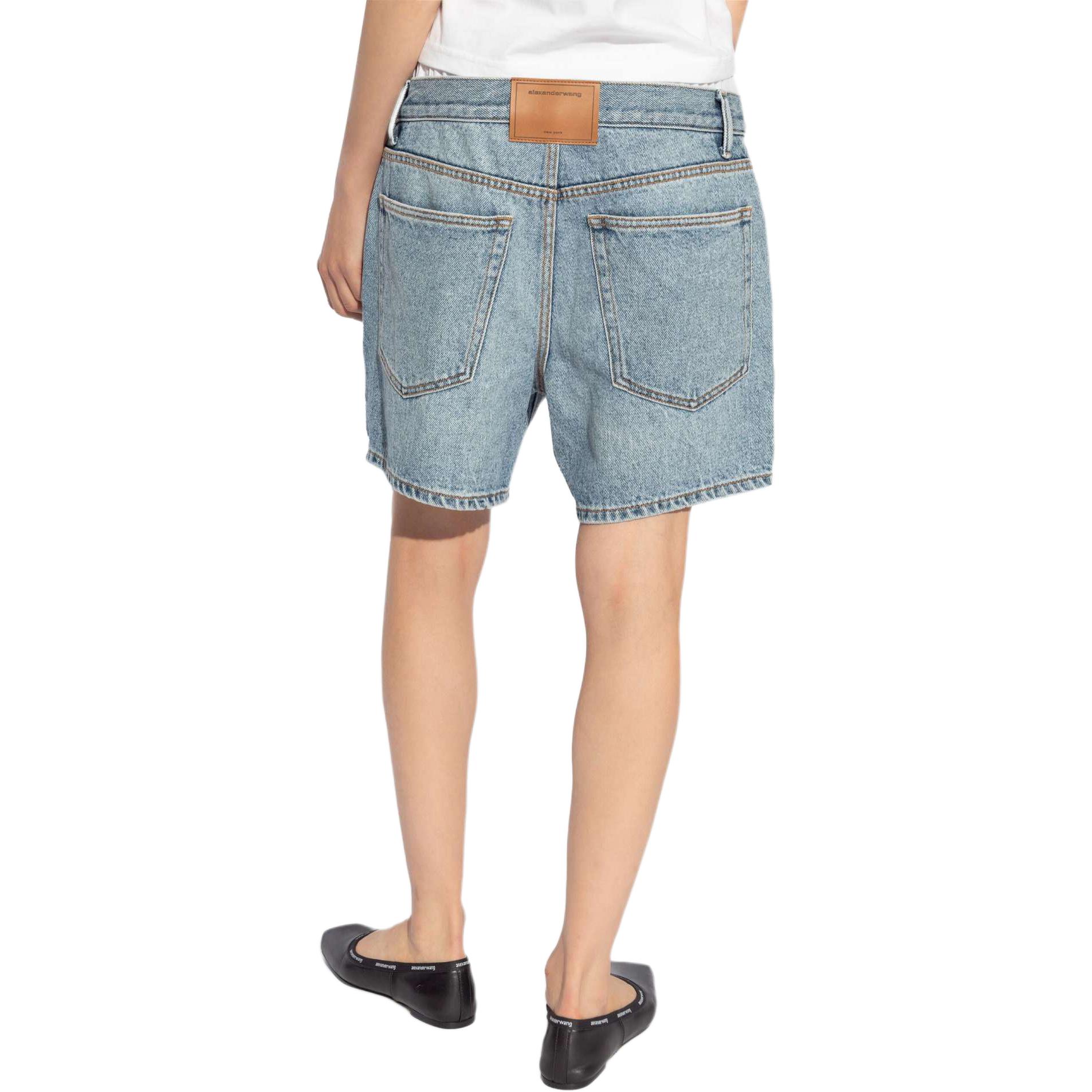 (Women) Alexander Wang  Mid-Rise Hidden Zip Cotton Denim Shorts Sky Blue SS24 4DC3244404471A-BLUE 圖 4