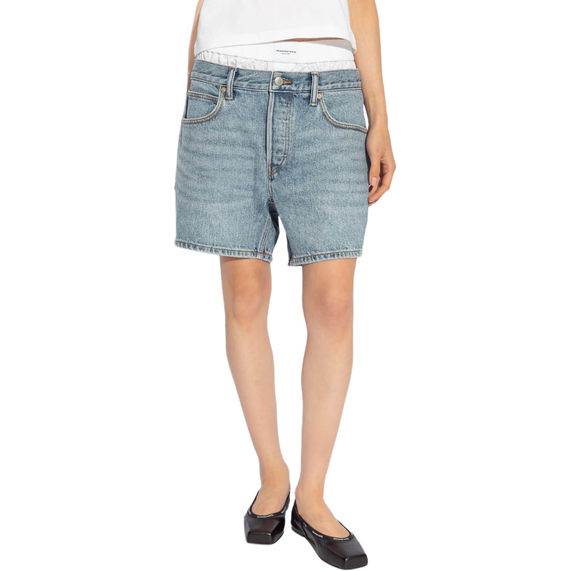 (Women) Alexander Wang  Mid-Rise Hidden Zip Cotton Denim Shorts Sky Blue SS24 4DC3244404471A-BLUE 圖 5
