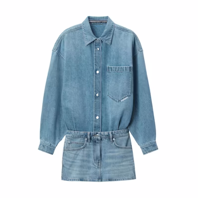 (Women) Alexander Wang Minimalist Blue Slim Fit Button-Up Long Sleeve Dress 4DC4246429486