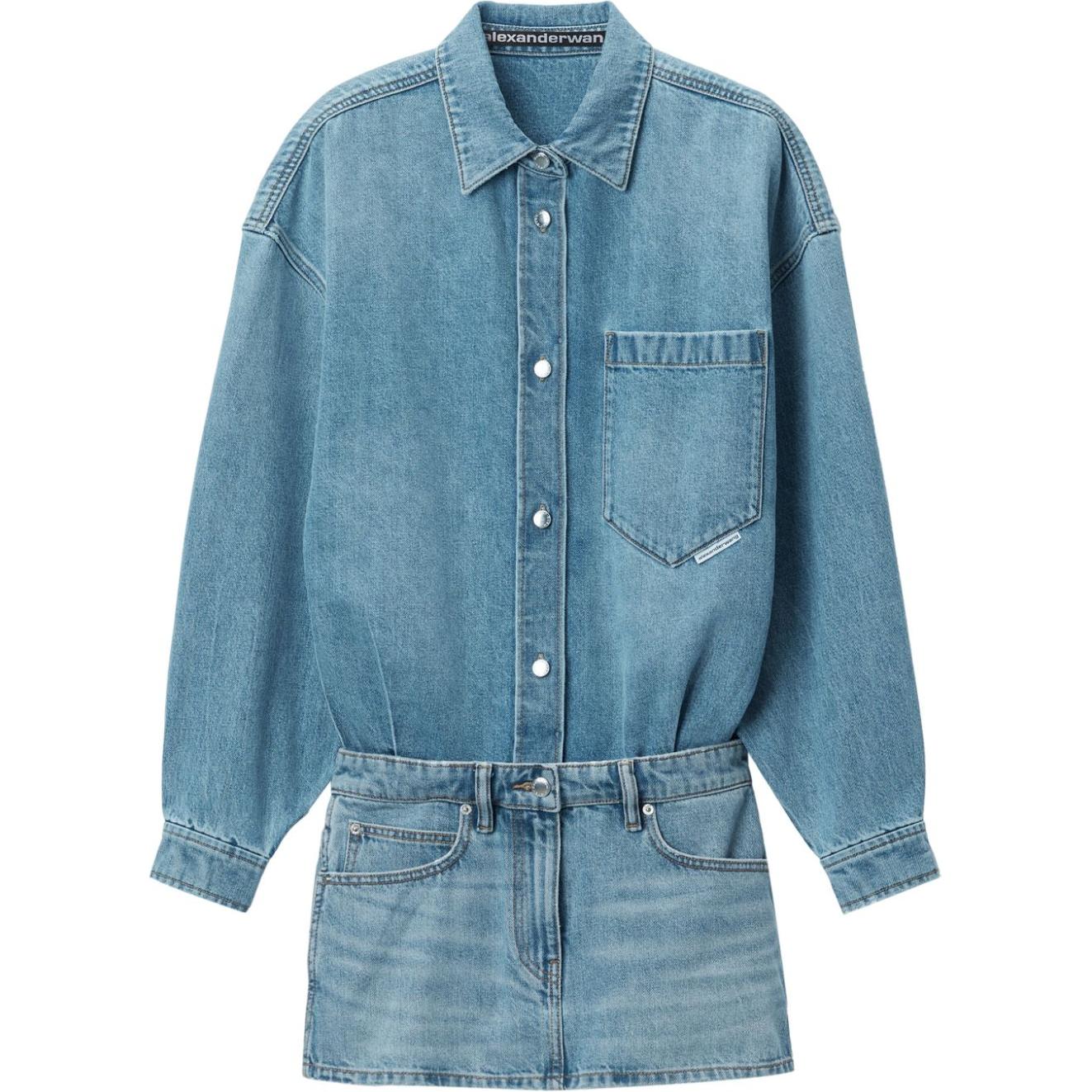 (Women) Alexander Wang  Minimalist Blue Slim Fit Button-Up Long Sleeve Dress 4DC4246429486 圖 2