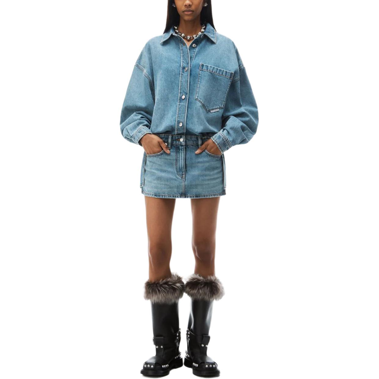 (Women) Alexander Wang  Minimalist Blue Slim Fit Button-Up Long Sleeve Dress 4DC4246429486 圖 4