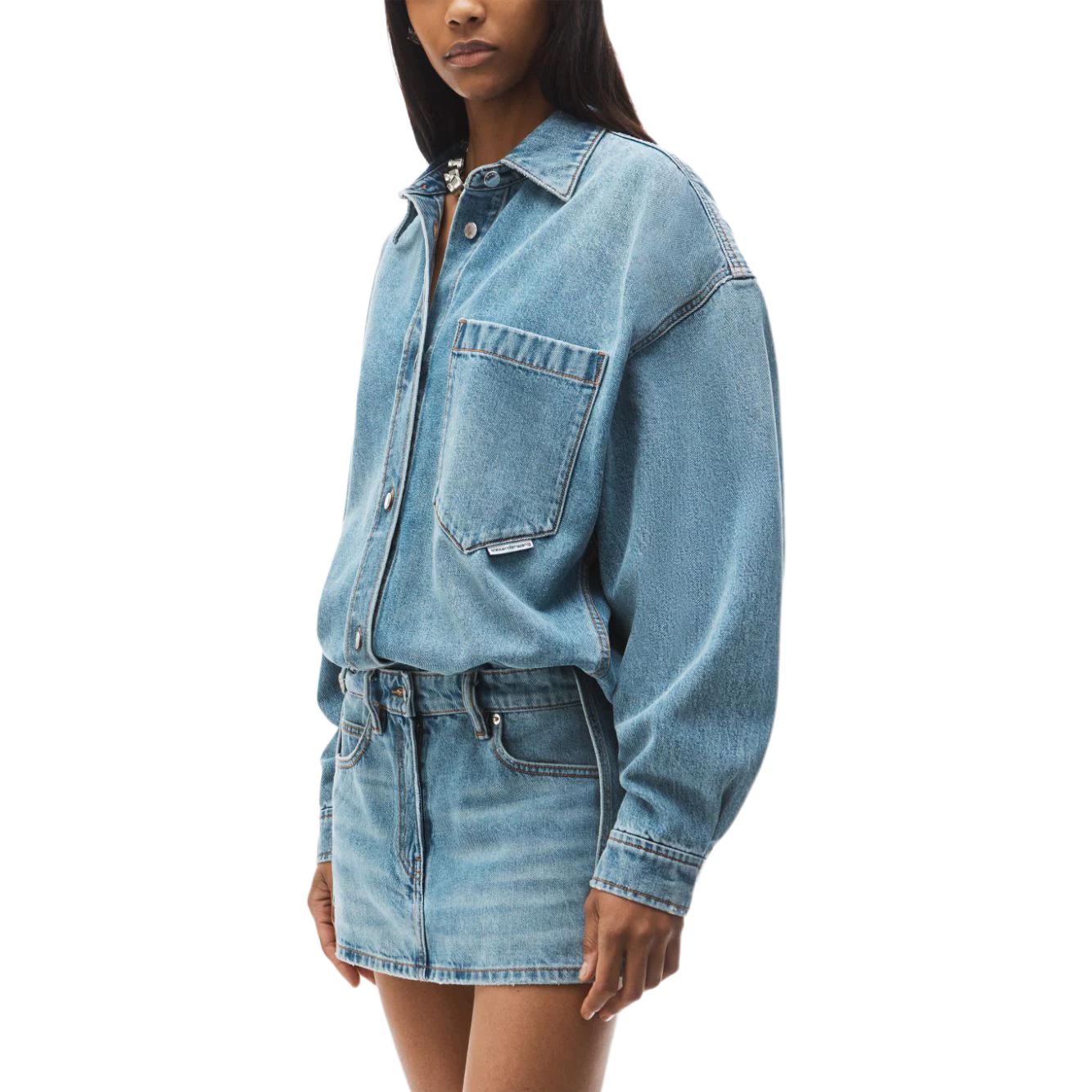 (Women) Alexander Wang  Minimalist Blue Slim Fit Button-Up Long Sleeve Dress 4DC4246429486 圖 6