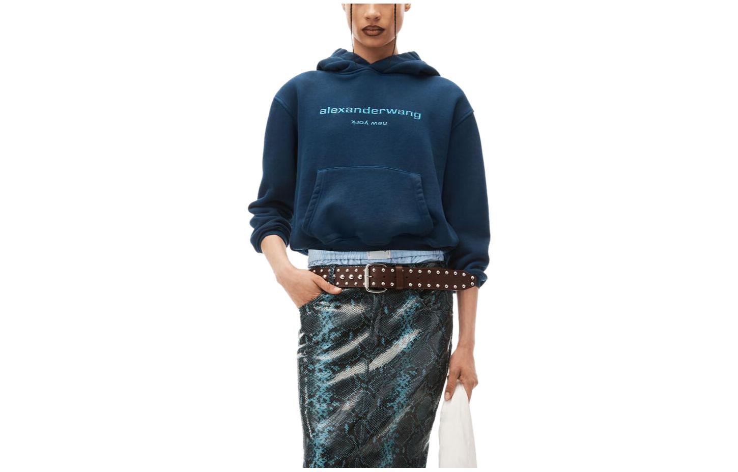 (Women) Alexander Wang  Navy Blue Embroidered Logo Cropped Hoodie. 1CC42318494-10B 圖 2