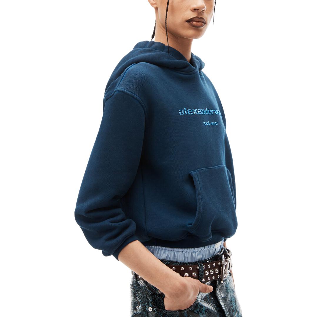 (Women) Alexander Wang  Navy Blue Embroidered Logo Cropped Hoodie. 1CC42318494-10B 圖 3