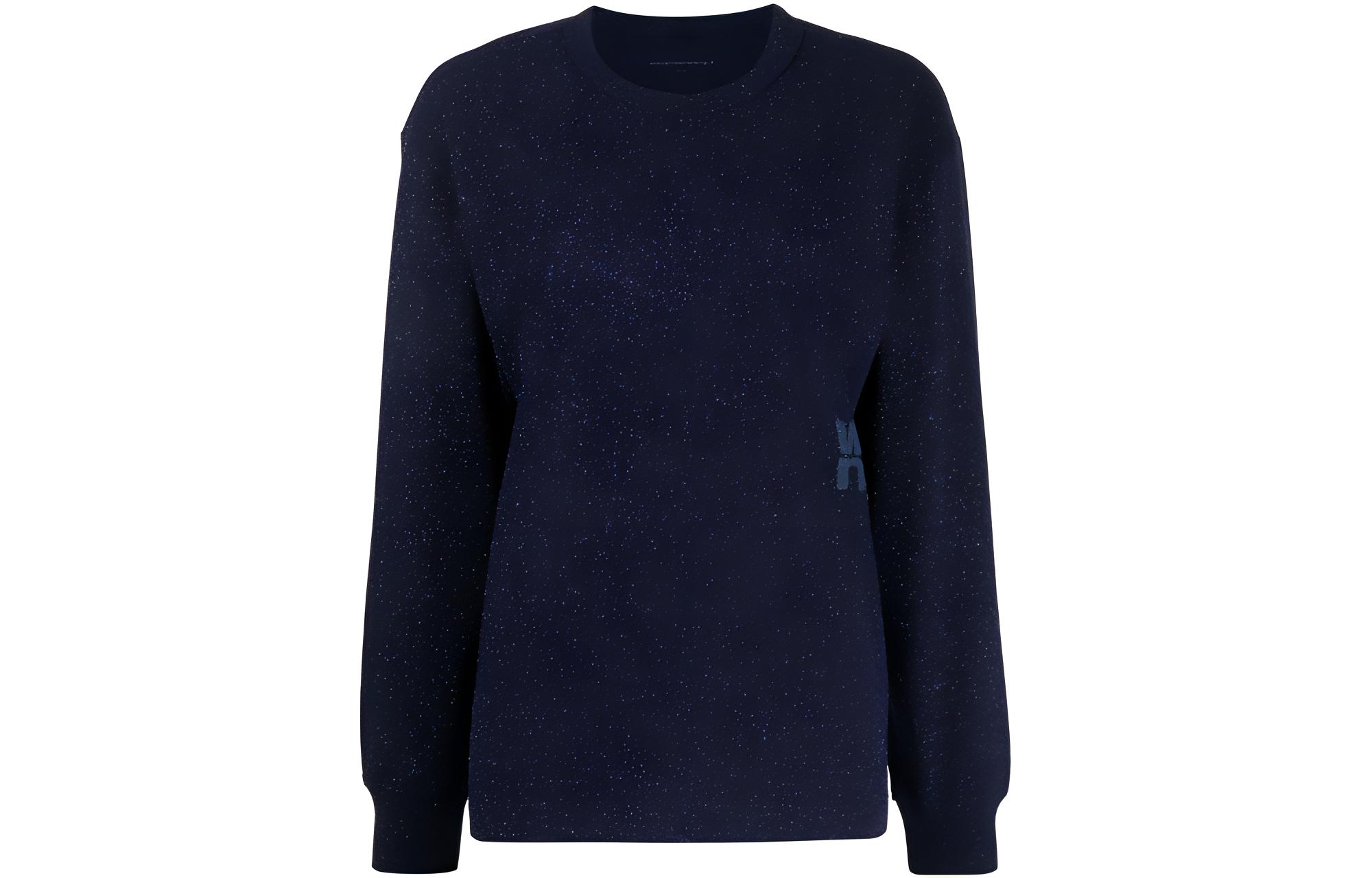 (Women) Alexander Wang  Navy Blue Logo Sequin Long Sleeve Pullover T-Shirt. 4CC3231413-065