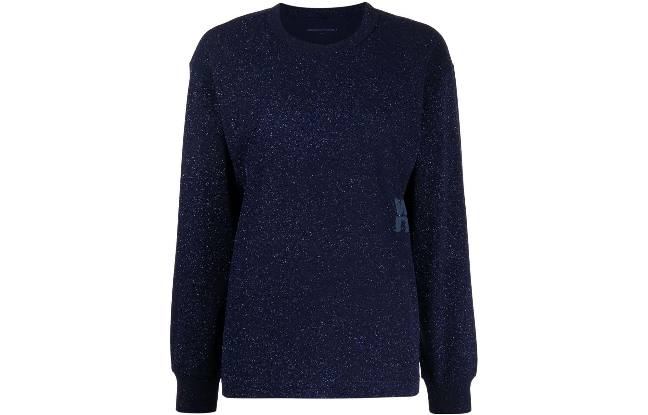 Order (W) Alexander Wang Navy Blue Logo Sequin Lengan Panjang Pullover T-Shirt. 4CC3231413-065