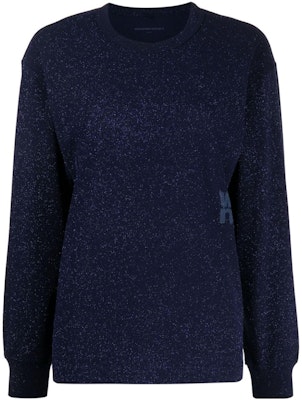 (W) Alexander Wang Navy Blue Logo Sequin Lengan Panjang Pullover T-Shirt. 4CC3231413-065 Order (W) Alexander Wang Navy Blue Logo Sequin Lengan Panjang Pullover T-Shirt. 4CC3231413-065