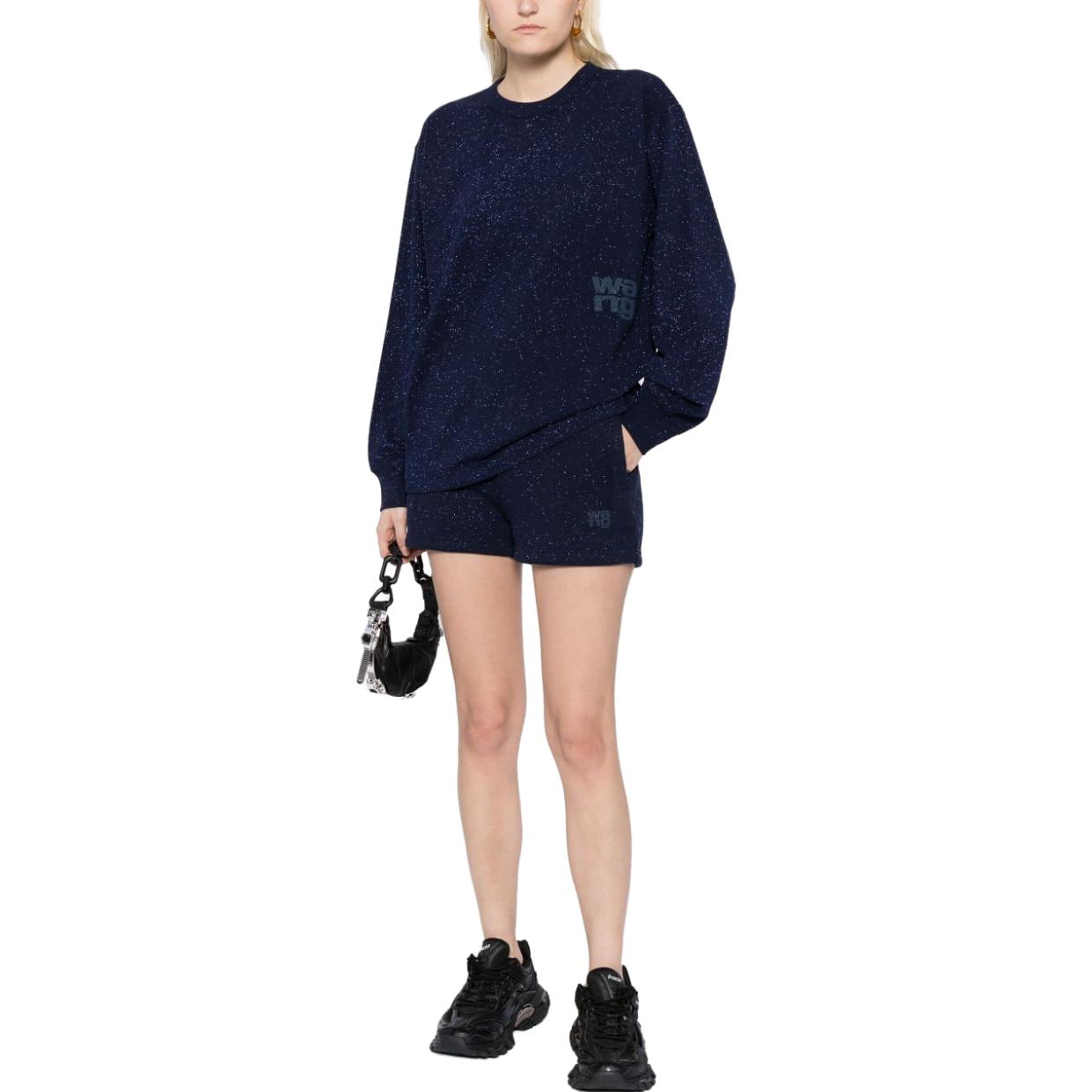 Lookbook (W) Alexander Wang Navy Blue Logo Sequin Lengan Panjang Pullover T-Shirt. 4CC3231413-065