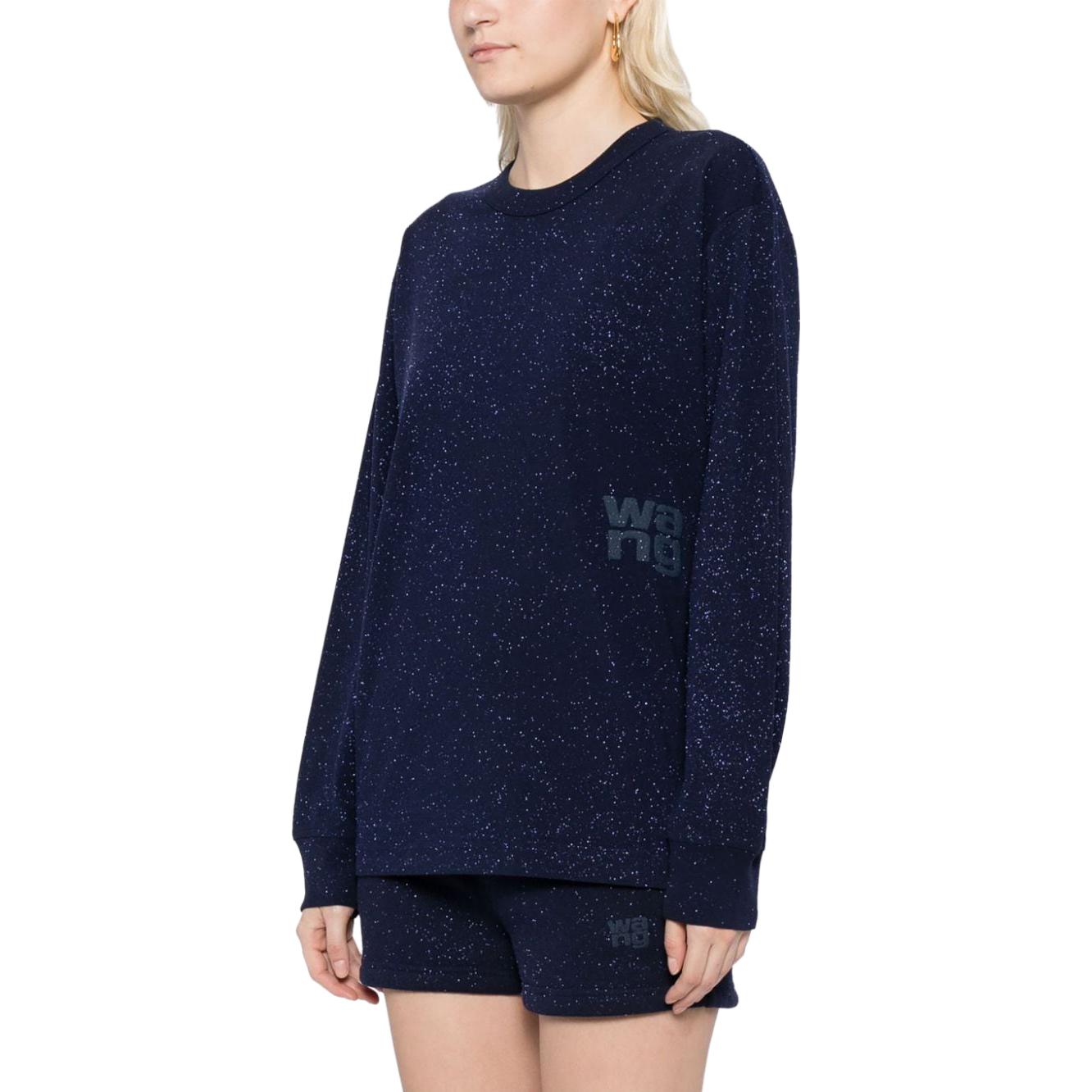 Purchase (W) Alexander Wang Navy Blue Logo Sequin Lengan Panjang Pullover T-Shirt. 4CC3231413-065