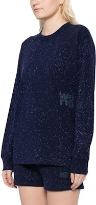 (W) Alexander Wang Navy Blue Logo Sequin Lengan Panjang Pullover T-Shirt. 4CC3231413-065 Purchase (W) Alexander Wang Navy Blue Logo Sequin Lengan Panjang Pullover T-Shirt. 4CC3231413-065