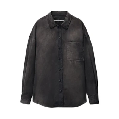 (Women) Alexander Wang Oversized Cotton Twill Shirt Black Long Sleeve Button-Up 1WC22419060-28A