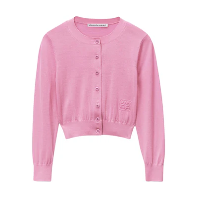 (Women) Alexander Wang Pink Embroidered Button-Up Cardigan Sweater. 4KC1243026951A