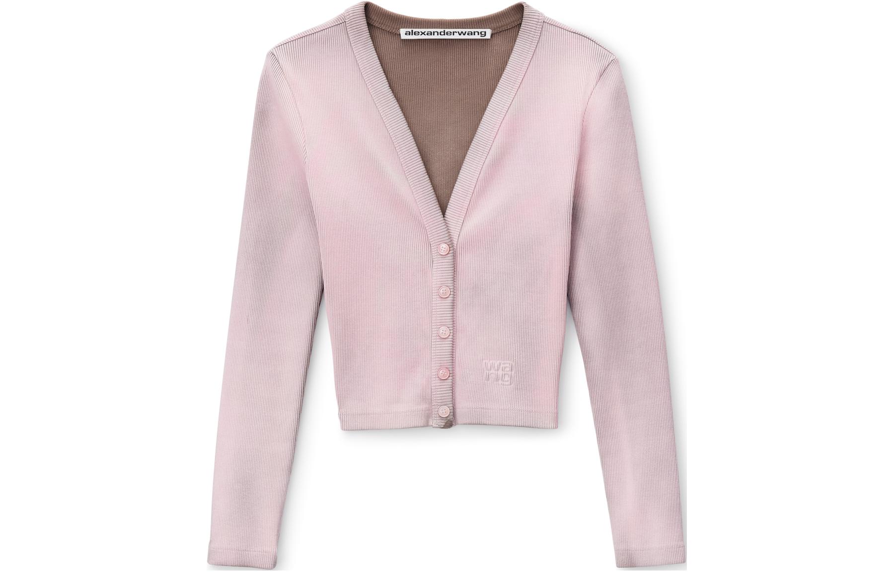 Order (W) Alexander Wang Pink Cardigan Rajut Crop V-Neck Kancing Solid. 4CC2242082688A