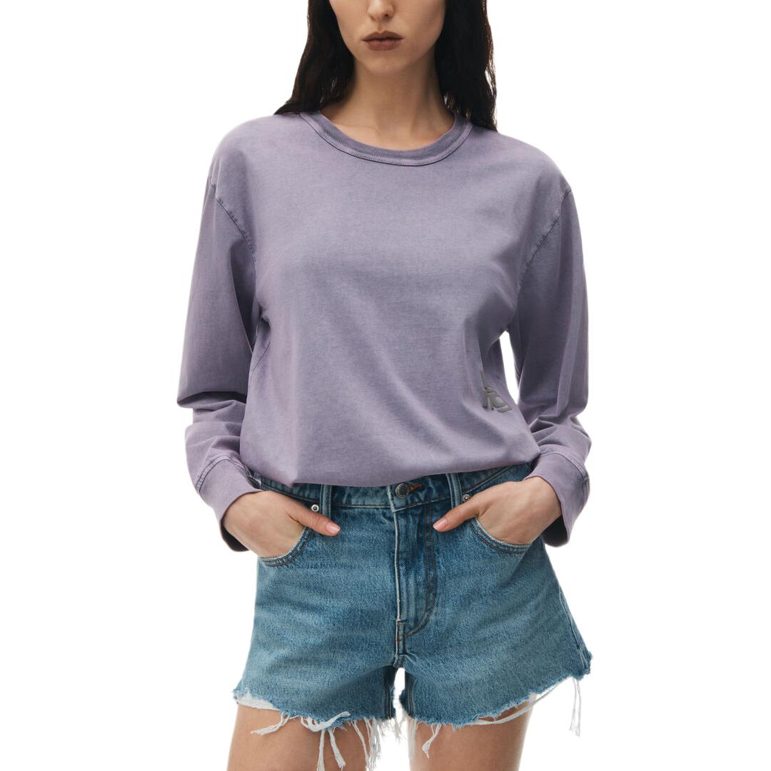 Shop (Women) Alexander Wang  Purple Logo Long Sleeve Oversized Cotton T-Shirt SS24 4CC32213566-87A