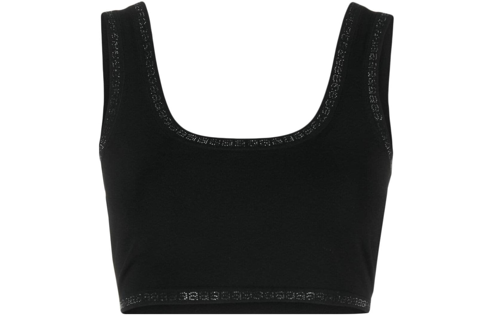 Order (W) アレキサンダーワン ラインストーン トリム クロップド タンクトップ ブラック 1KC3231018