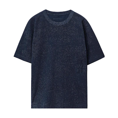 (Women) Alexander Wang Sequin Short-Sleeve Logo Print Crewneck T-Shirt. 4CC3231415-065