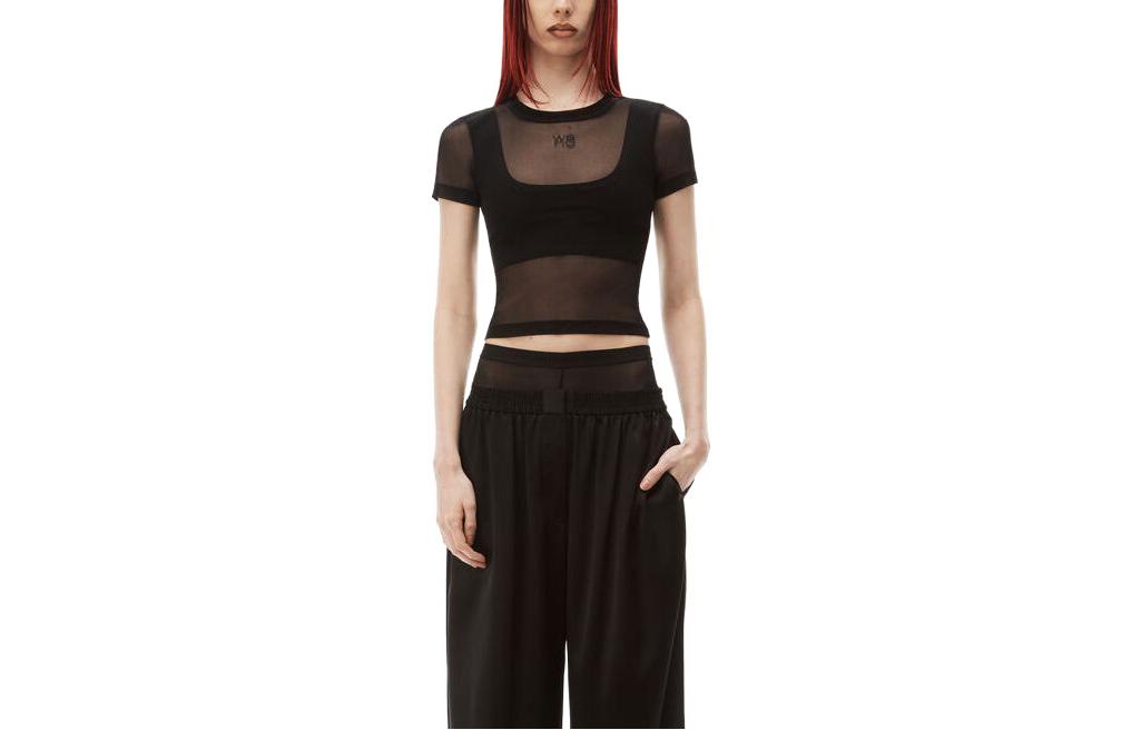 (Women) Alexander Wang  Sheer Mesh Crewneck T-Shirt Black 4CC3231409-001 圖 2