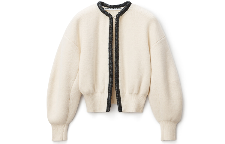 (Women) Alexander Wang  Short Long Sleeve Sweater White Leather Trim Design. 1KC1223006-106