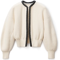 (Women) Alexander Wang Short Long Sleeve Sweater White Leather Trim Design. 1KC1223006-106 (Women) Alexander Wang Short Long Sleeve Sweater White Leather Trim Design. 1KC1223006-106