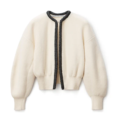 (Women) Alexander Wang Short Long Sleeve Sweater White Leather Trim Design. 1KC1223006-106
